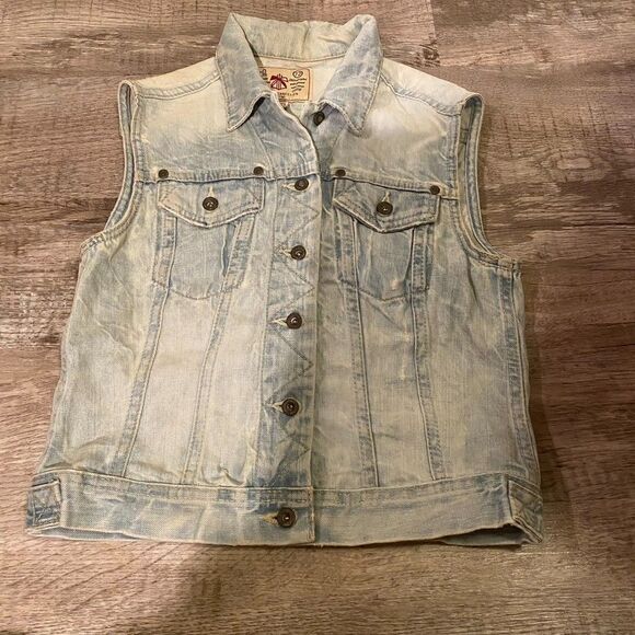 French Connection Size S Denim Trucker Vest Light‎ Wash Western Cowgirl Festival - Picture 5 of 5